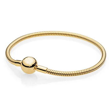 

Original Gold Color Moments Smooth Ball Clasp Snake Chain Bracelet Bangle Fit 925 Sterling Silver Bead Charm Diy Fine Jewelry