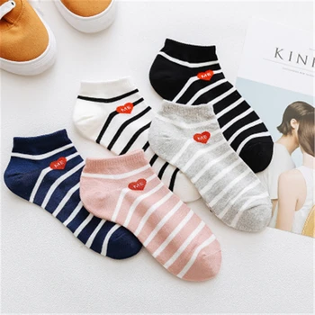 

5 Pairs Fashion mouth love boat sock lace socks Soft Cotton Women Socks Lovely Frilled Comfort stripes Multiple colors net funny