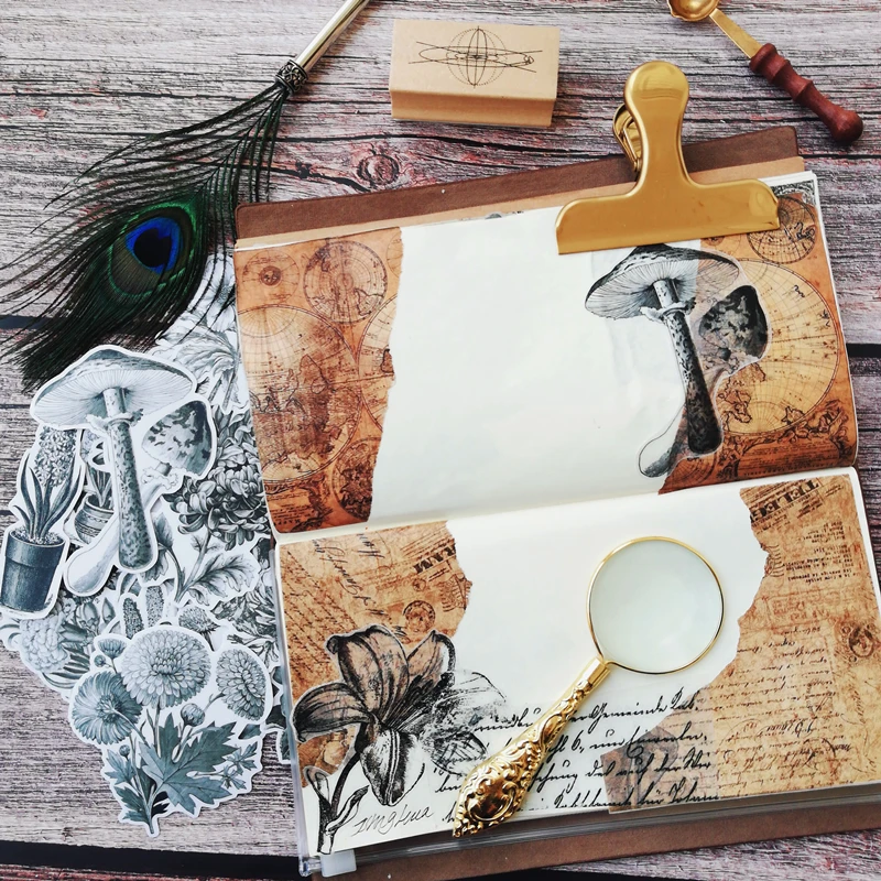 22Pcs/Set Vintage Black Plants Mushroom Sticker DIY Craft Scrapbooking Album Junk Journal Happy Planner Decorative Stickers
