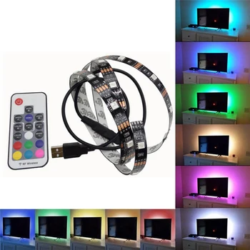 

5V Remote Control USB LED Strip Light Car 5050 RGB TV Backlight Self-adhesive Flexible Waterproof 5/10/20/30/40/50cm Multicolor