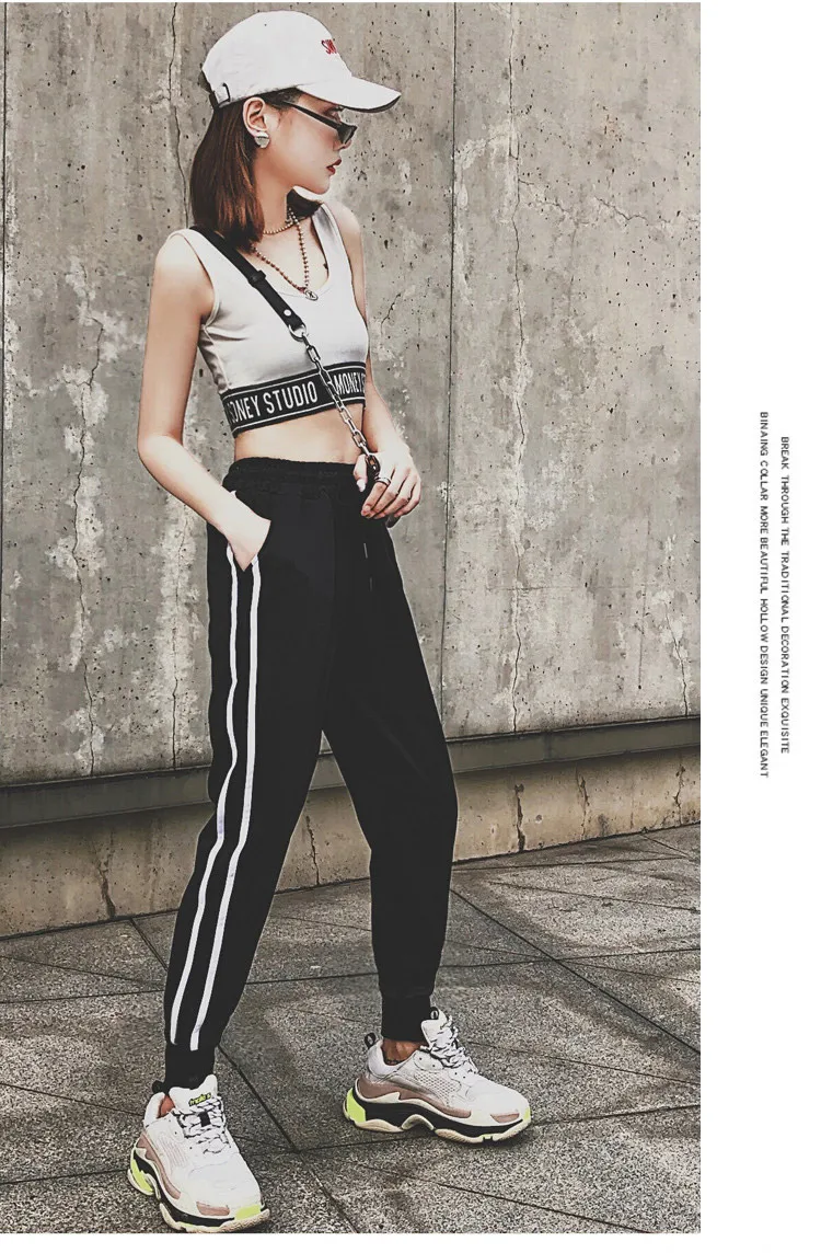 BIVIGAOS New INS Trendy Fashion White Stripe Sports Pants Joggers Women Sweatpants Spring Autumn Slimming Casual Harem Pants