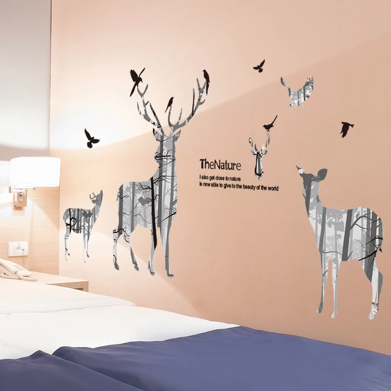 [SHIJUEHEZI] мультфильм лес олень птицы настенные стикеры DIY животные обои наклейки для детской комнаты украшение стеклянных окон в спальне