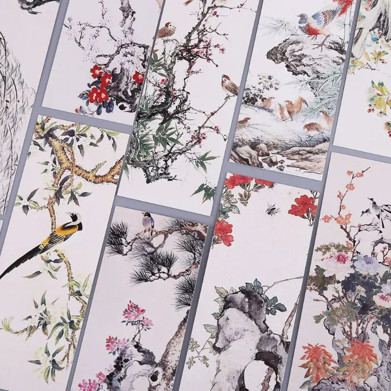 30pcs/set Flowers Birds Bookmarks Chinese Style Paper Page Notes Label Message Card Book Marker School Supplies Stationery
