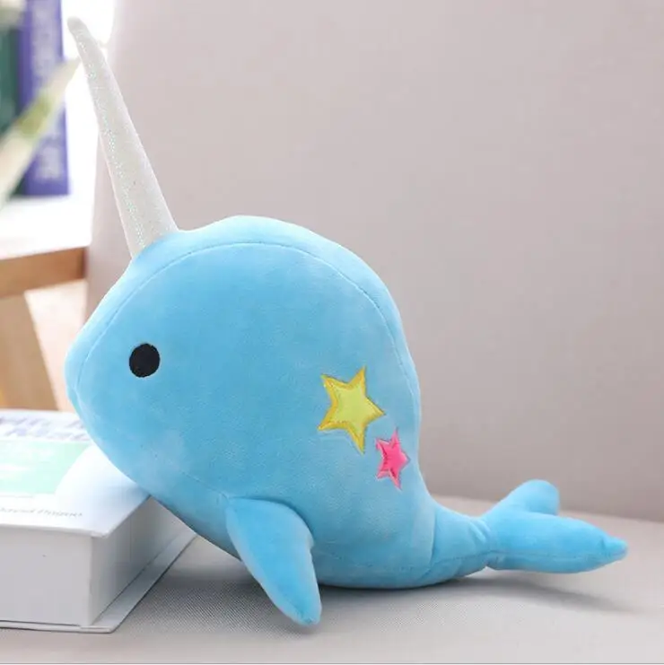 25cm Narwhal whale binary star doll plush Toy soft animal ocean sea stuffed Toys for Children Christmas Gift kid