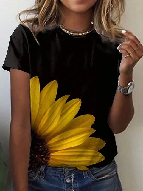 3D Sunflower Women's floral print T-shirts, round neck T-shirts and Floral print, women's T-shirts HUAD-A8