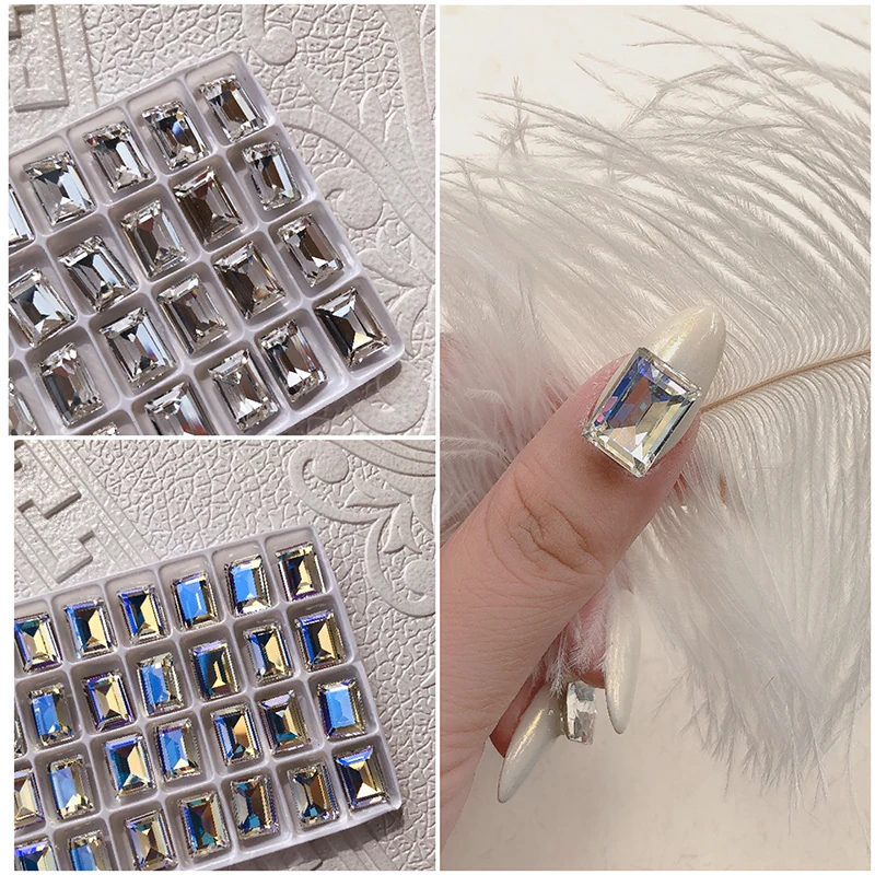 

Rectangular Nail Art Rhinestone Accessories Sharp Bottom Crystal K9 Glass Stone Fashion 3D Fingernail DIY Decoration