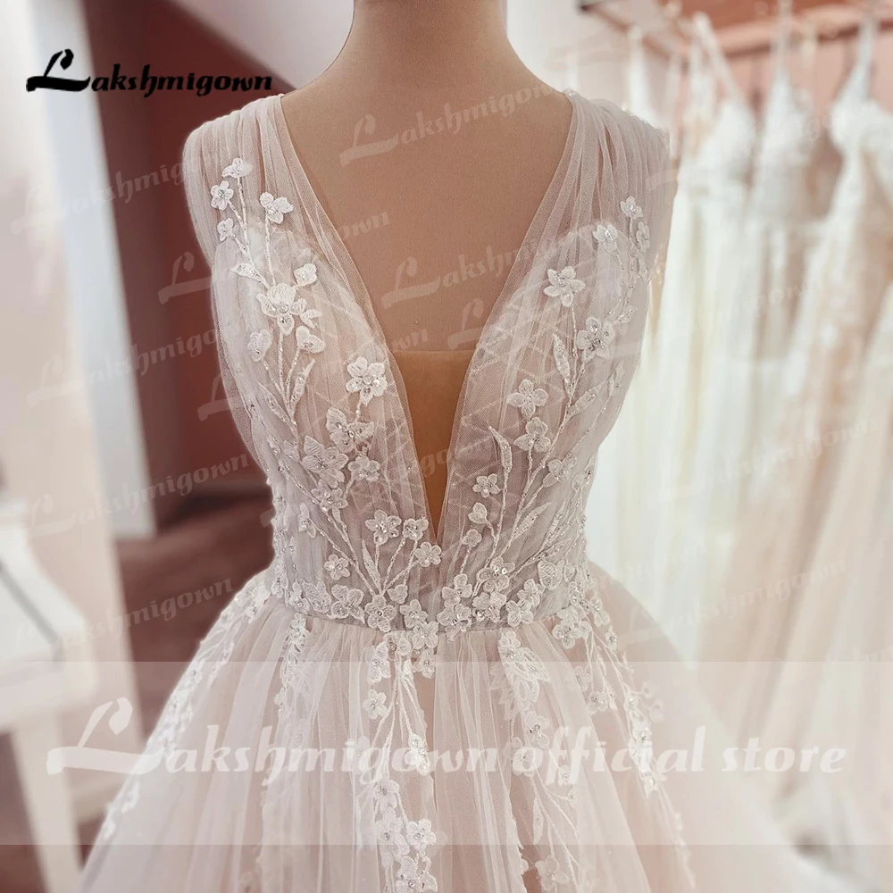 Elegant V-neck Wedding Dresses Lace Appliques Sleeveless Customized Boho Wedding Gowns Plus Size Bridal Dress Robe De Mariee 3