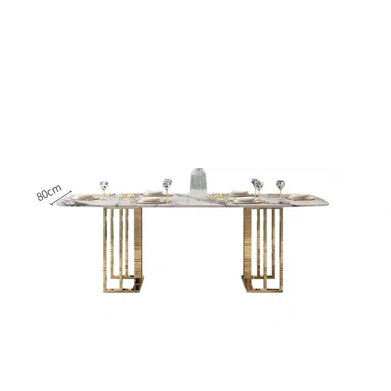 Modern luxury marble stone top Stainless steel Rectangular Italian style dining table and chairs 5 Modern luxury marble stone top Stainless steel Rectangular Italian style dining table and chairs 5