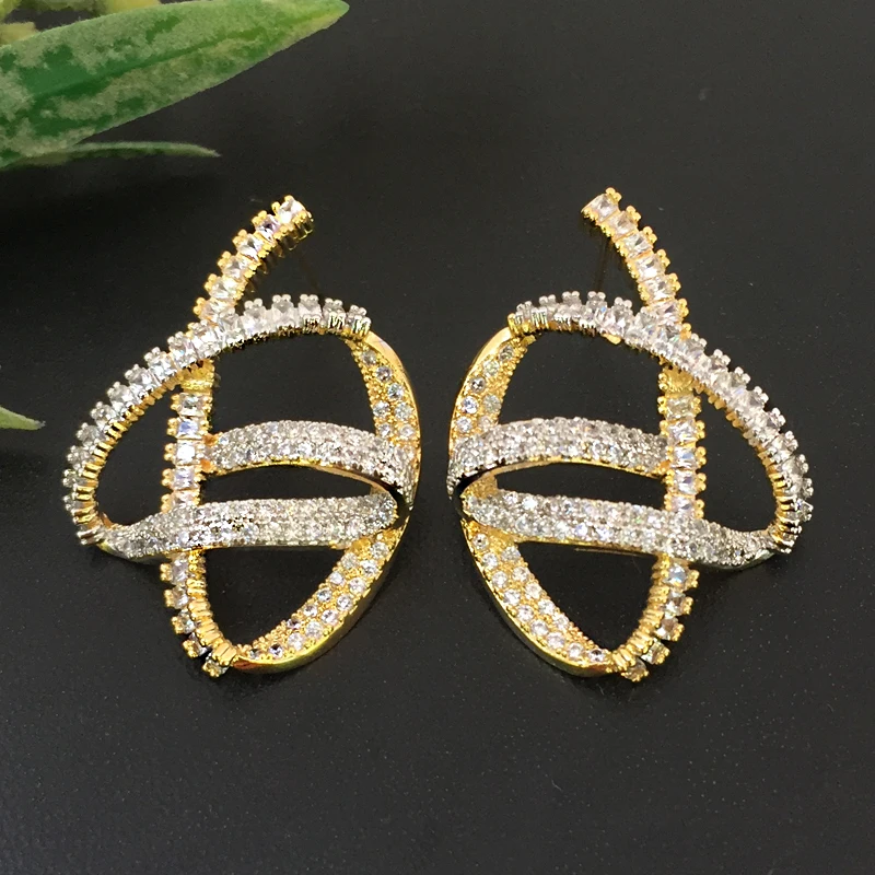 

Lanyika Jewelry Irregularity Lamellae Earrings Full Micro inlay Micro Plated Banquet Popular Best Gift