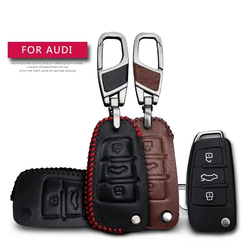 Leather Car Key Case Cover For For Audi C6 A7 A8 R8 A1 A3 A4 A5 Q7 A6 C5 Protection Key Shell
