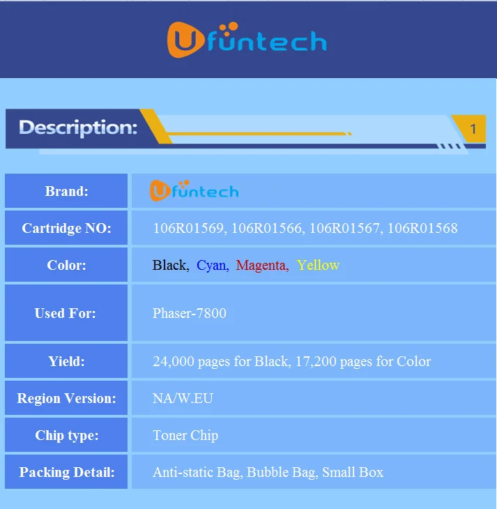 16pcs Toner cartridge reset chip 106R01569 106R01566 106R01567 106R01568 for Xerox Phaser-7800 Phaser 7800 printer