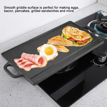 

Non-Stick Cast Iron Grill Griddle Pan Ridged and Flat Double-Sided Baking Cooking Tray Bakeware High Quality