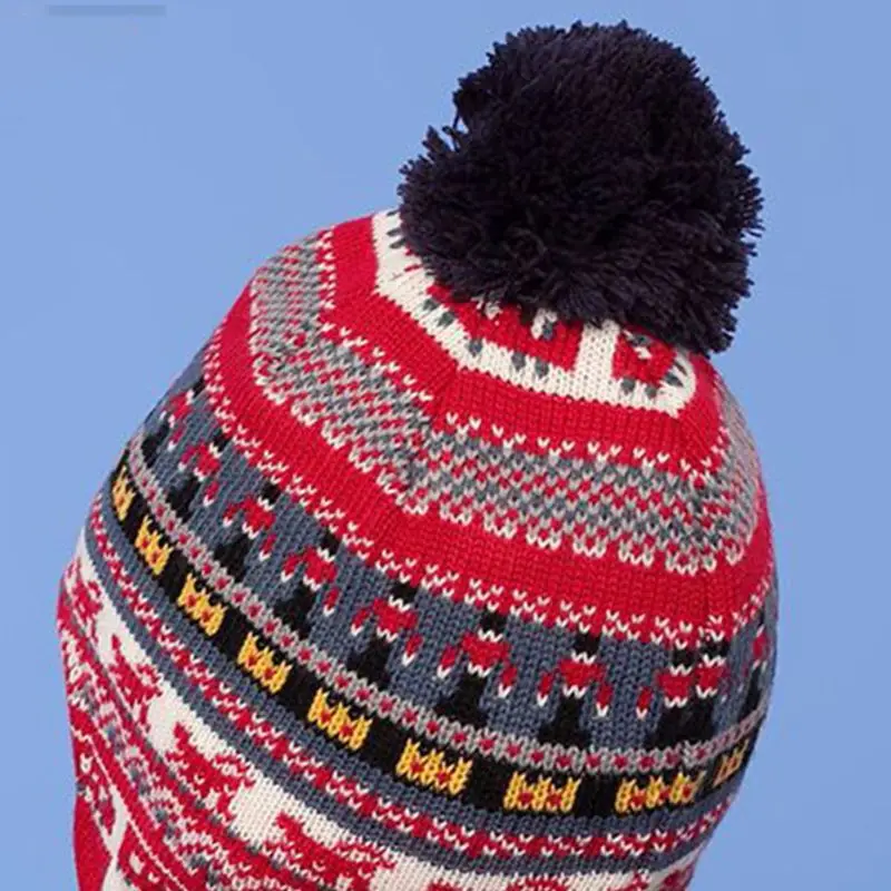 Детская зимняя шапка-ушанка с пушистым помпоном, теплая шапка-ушанка, длинный шарф контрастного цвета с геометрическими полосками