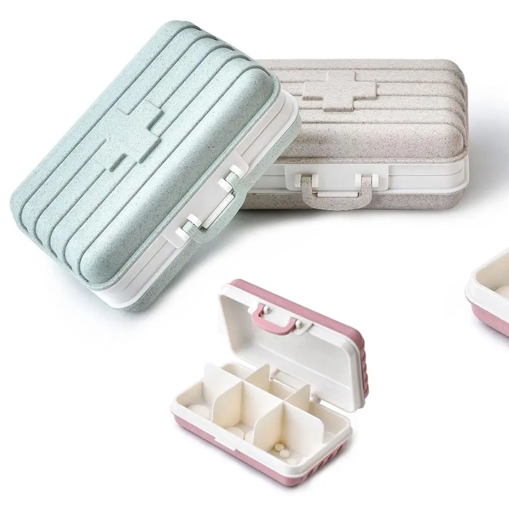 45 # Мини Дорожный чемодан Пшеничная солома 6 сетки таблетки коробка контейнер для