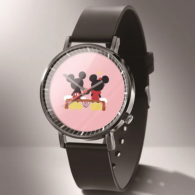 Reloj Mujer, новинка, Роскошные Кварцевые женские часы с Микки Маусом, модные, черные, кожаные, Мультяшные, детские часы, часы для детей