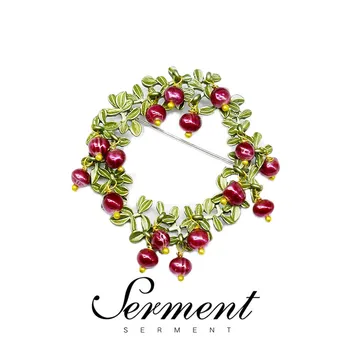 

SERMENT Cranberry Leaf Fruit Rural Wreath Brooches Female Natural Pearl Flower Pins Fashion Pins Gifts for Friends Pins