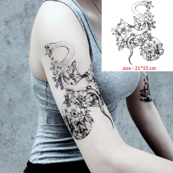 

Waterproof Tattoo Sticker snake animal Flower black Temporary Fake Tatoo for Man woman Body arm back big size Art Tattoos