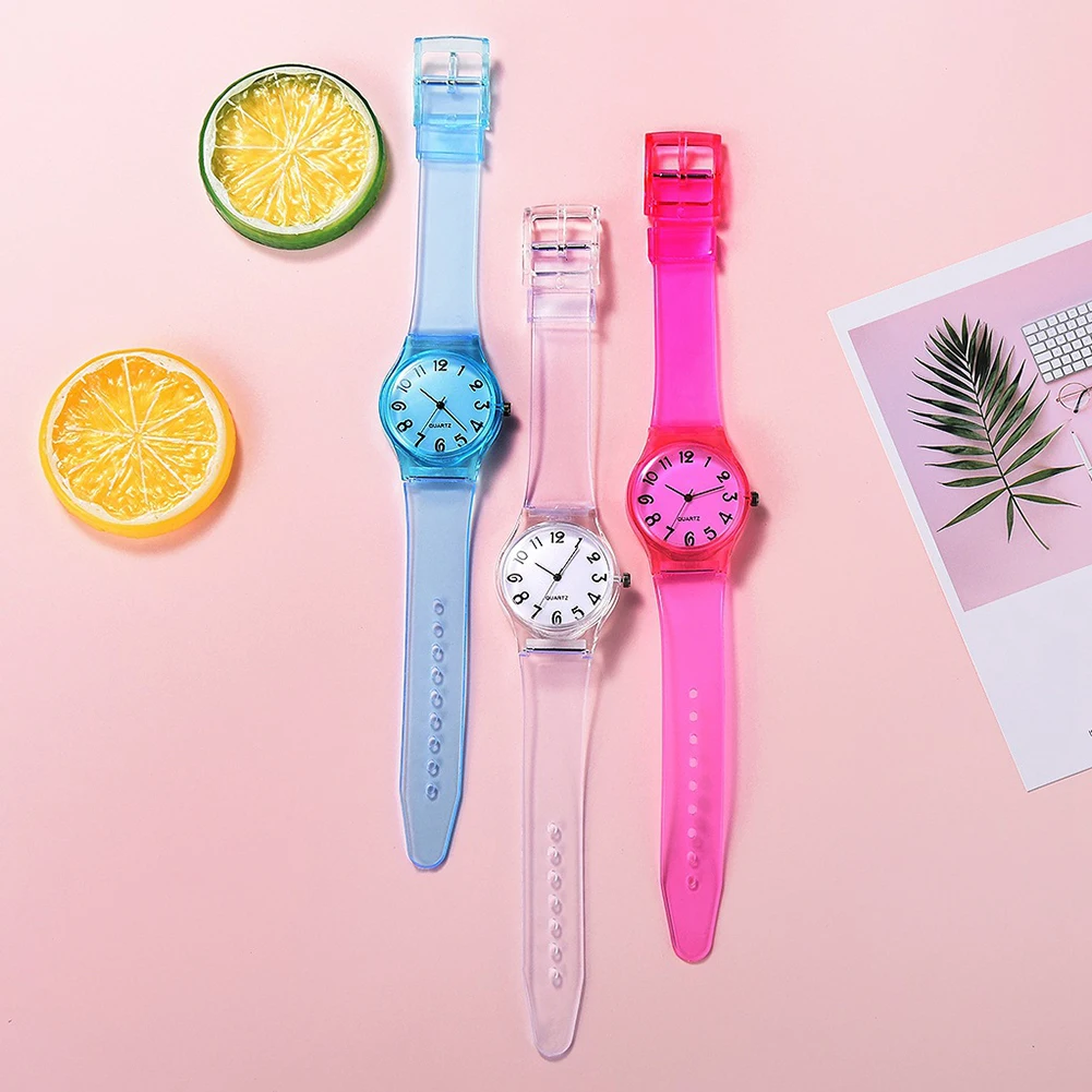 Children Candy Color Big Number Round Dial Silicone Band Quartz Wrist Watch Ladies Dress Watches Gift Luxury