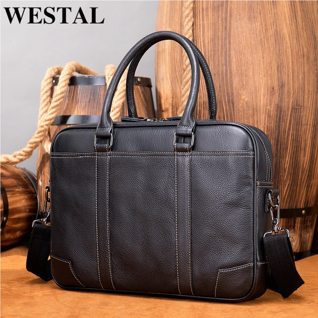 WESTAL Man's Briefcase Bag Men's Genuine Leather Laptop Bags