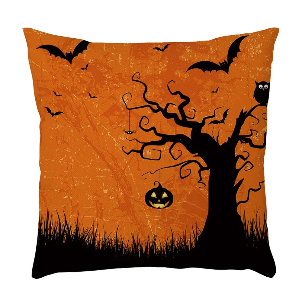 Square Horror Halloween Cushion Cover Linen Cotton Pillowcase Witch Pumpkin Castle Throw Waist Pillow Covers Home Decor Q3