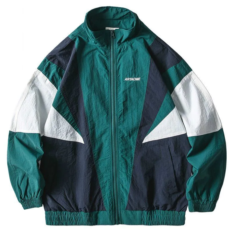 

2020 Men Hip Hop Jacket Windbreaker Retro Streetwear Color Block Patchwork Jackets Coat Autumn Harajuku Zip Track Jacket Casual