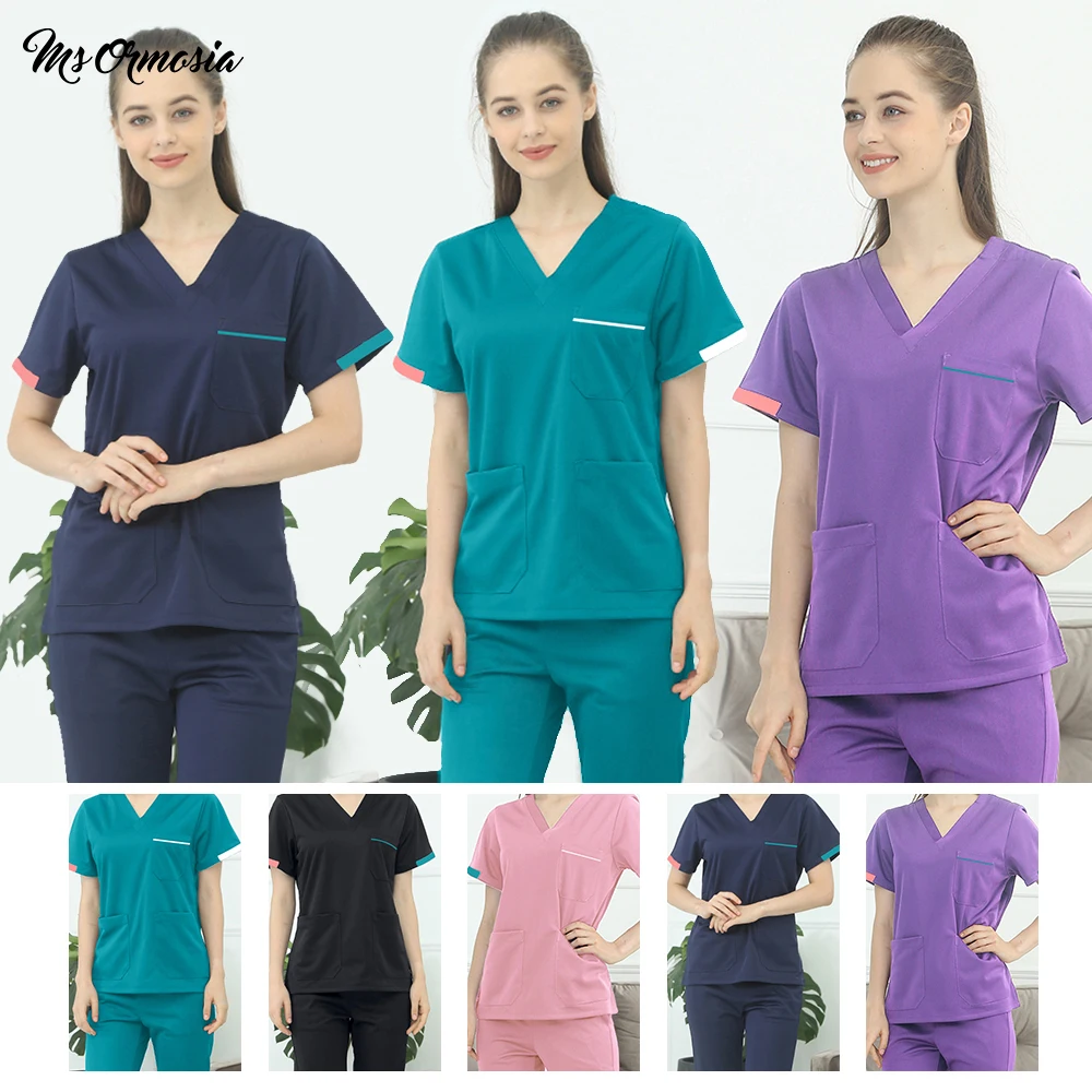 

unisex Solid color Breathable cotton Scrub workwear uniform Beautician suits Laboratory coat work clothe Custom logo wholesale