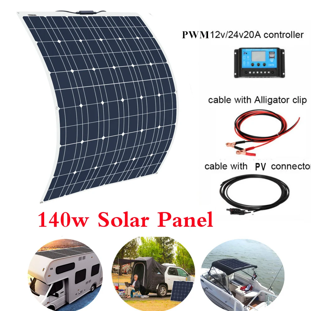 

Xinpuguang solar panel kit 140W 18V Flexible solar cell battery charger with 12v/24v 20A controller waterproof for car RV Boat