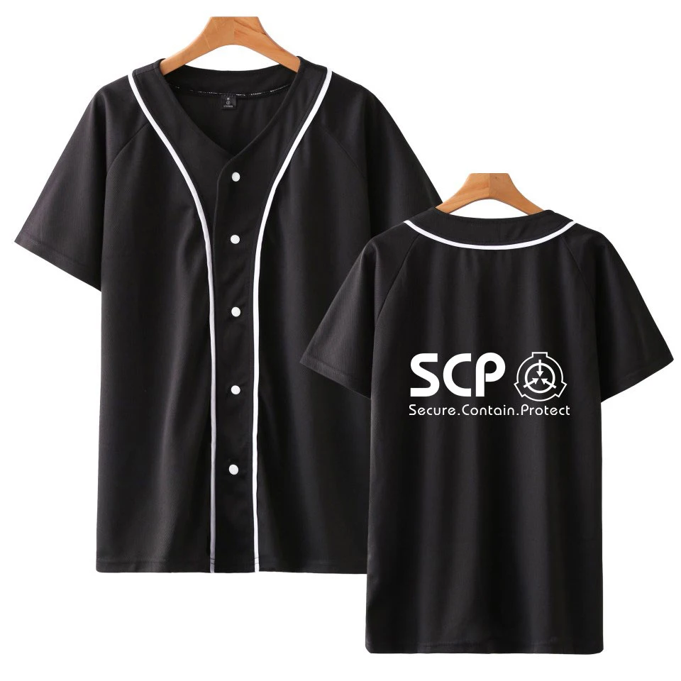 Scp Letter Print Baseball Jersey Clothing Women/Men Tshirt Basic Buttons Cardigan Baseball Shirt Streetwear Popular Hip Hop Top