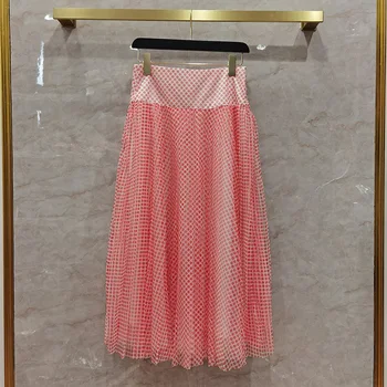 

2020 Autumn New Designer High quality women's Sweet Polka Dot mesh pleated skirts C294