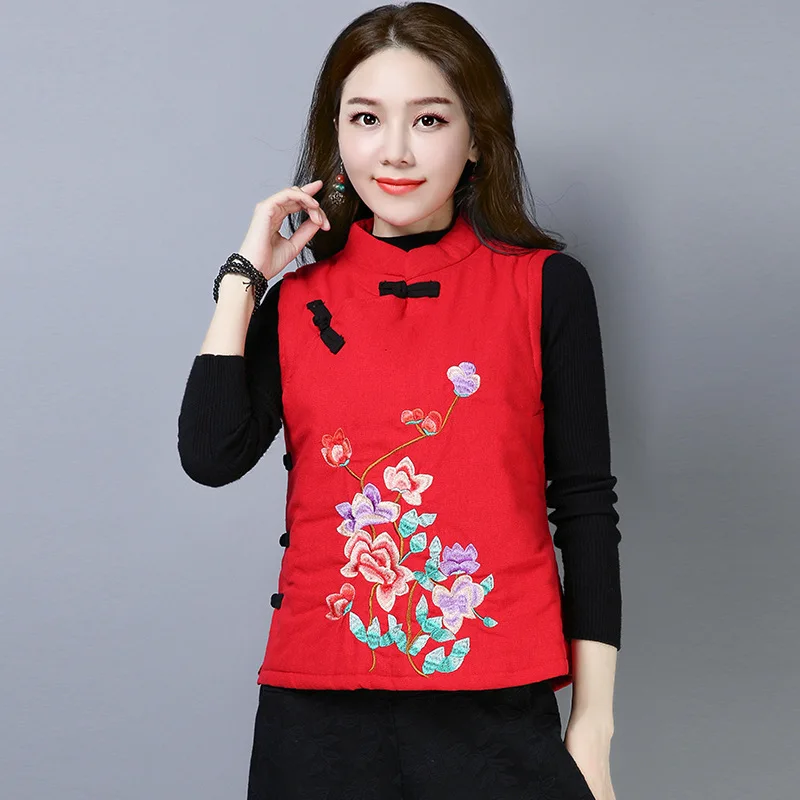 

2018 Winter New Style Ethnic-Style WOMEN'S Dress Thick Quilted Short Embroidery Dissection Warm Waistcoat Women Coat