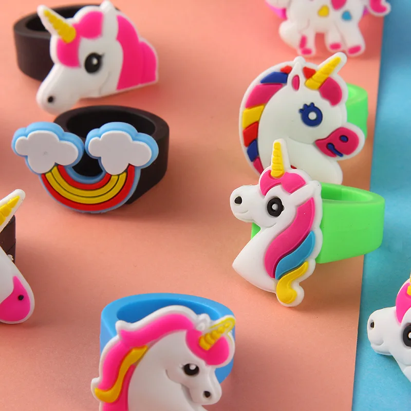 6pcs 10pcs Environmental Unicorn Mermaid dinosaur Ring Girl boy chindren PVC Silicone Ring Handmade Children's Cartoon Ring 5