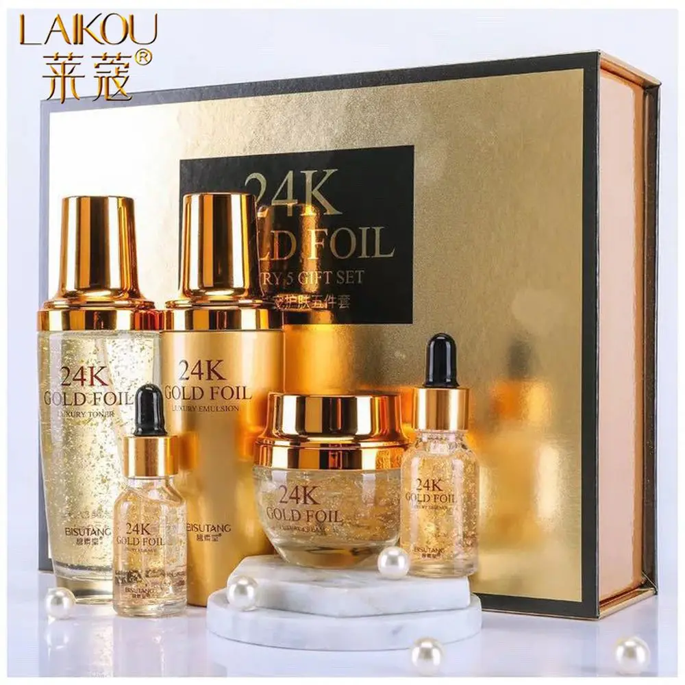 

LAIKOU 5PCS 24K Gold Nicotinamide Skin Care Set Repairing Moisturizing Whitening Face Tonic Cream Anti-Aging Face Essence Care