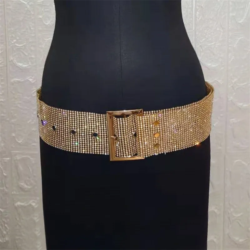 Shiny Rhinestones Waist Belt Women Diamante Wide Belts With Strong Metal Buckle Lady Cinturones Streetwear Accessories Waistband