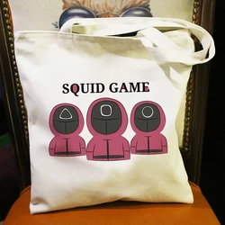 Squid Game Kawaii Shopping Bag Shoulder Bags Role 067 456 Cartoon Canvas Tote Bag Tote Large Capacity Women Bag College Handbag