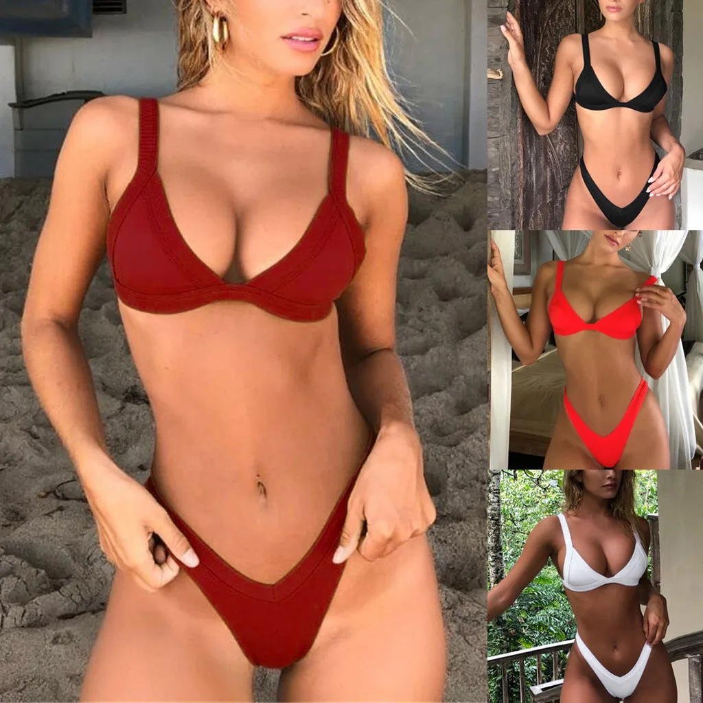 KANCOOLD Bikinis Solid Push-Up Padded Bikini 2020 Hot Sale Padded Bra High Waist Swimsuit Female Swimwear Swimsuit Beachwear 120