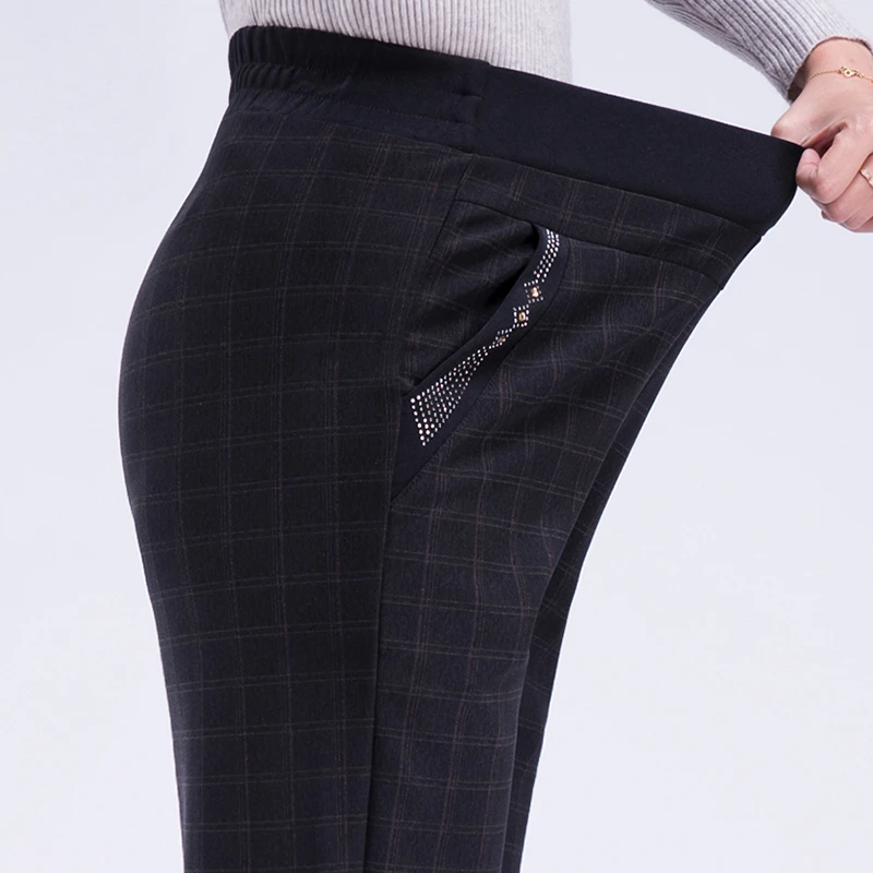 Plaid regular Повседневные женские брюки, новинка, Осень-зима, высокая талия, эластичные прямые брюки, обтягивающие женские брюки, Pantalones Mujer XL-5XL - Цвет: Plaid regular