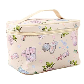 

Large PU Cosmetic Bag Travel Cosmetic Bag with Cosmetic Brush Holder Waterproof Portable Toiletry Storage, Beige