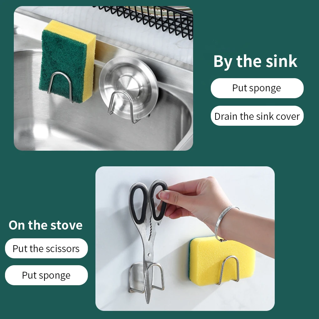 Kitchen Stainless Steel Sponges Holder Storage Rack Self Adhesive Sink Sponges Drain Drying Rack Kitchen Sink Storage Stand 3PCS