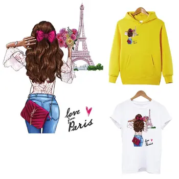 

Beautiful Girl Iron On Patches For Clothing Applique DIY Women T-shirt Thermal Sticker On Clothes Fashion Russian Girl Patch