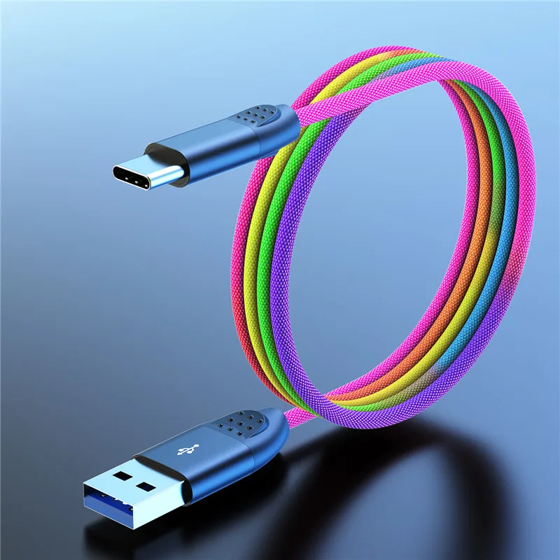 OTTWN USB кабель Радужный плетеный для быстрой зарядки 1 м шнур Кабели мобильных
