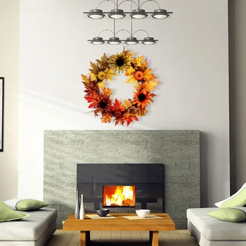 

Simulation Flower Wreath Berry Maple Leaf Fall Door Wall Ornament Thanksgiving Day Decor With LED Light String Home Decoration
