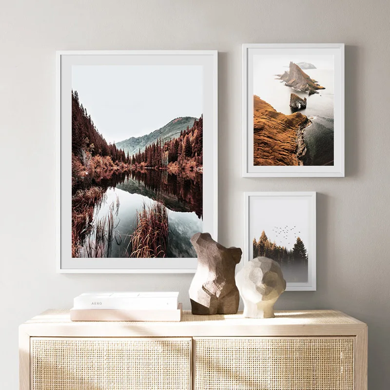 Autumn Landscape Poster Nordic Style Feather Forest Sunset Nature Print Wall Art Picture Canvas Painting Scandinavian Home Decor | Дом и сад