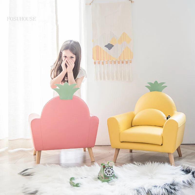 Leather Living Room Pineapple Shape Children's Lazy Sofas Kid Furniture Cartoon Lounge Chair Baby Homeschool Reading Single Sofa