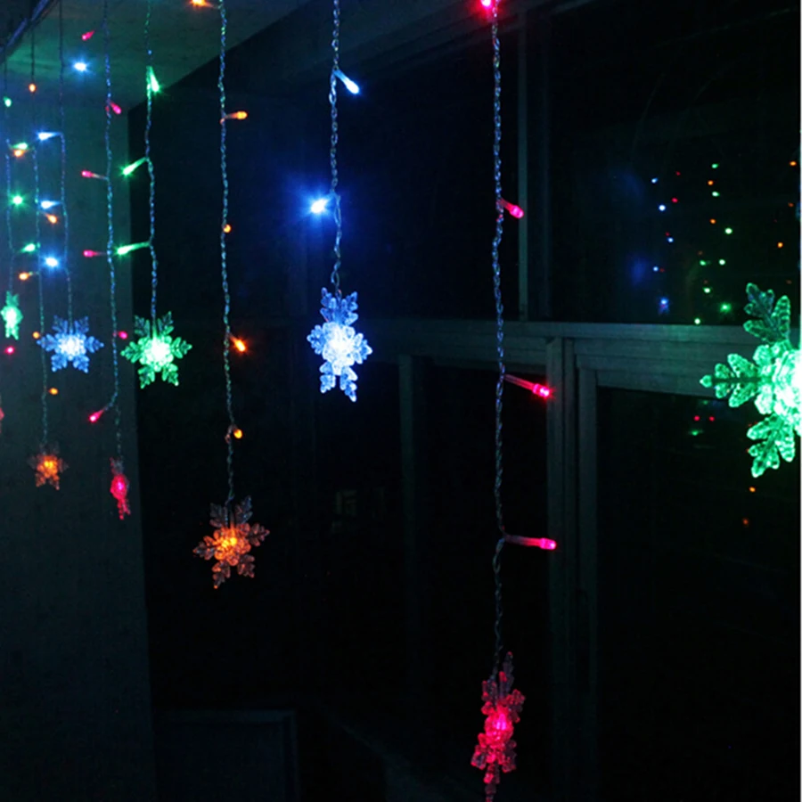 3.8M LED Curtain Snowflake String Lights LED Fairy Lights 8 Modes Christmas Lights Wedding Party Decoration 220-240V