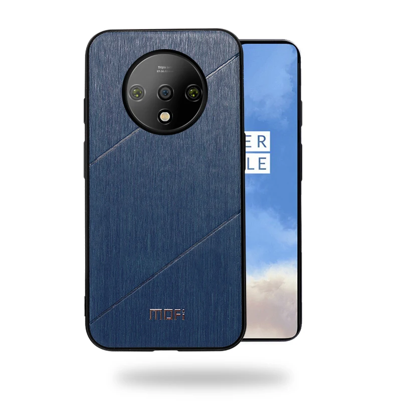 Чехол для oneplus 7 t, MOFi,, one plus, 7t pro, ударопрочный, задняя крышка, оболочка, capas 1+ 7 t, роскошный, pu кожаный, силиконовый чехол s - Цвет: blue