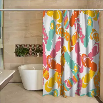 

Summer Hotel Quality Polyester Shower Curtain Colorful Bunch Flip Flops Sandals Pattern Relax Holiday Sunbath Theme Groovy