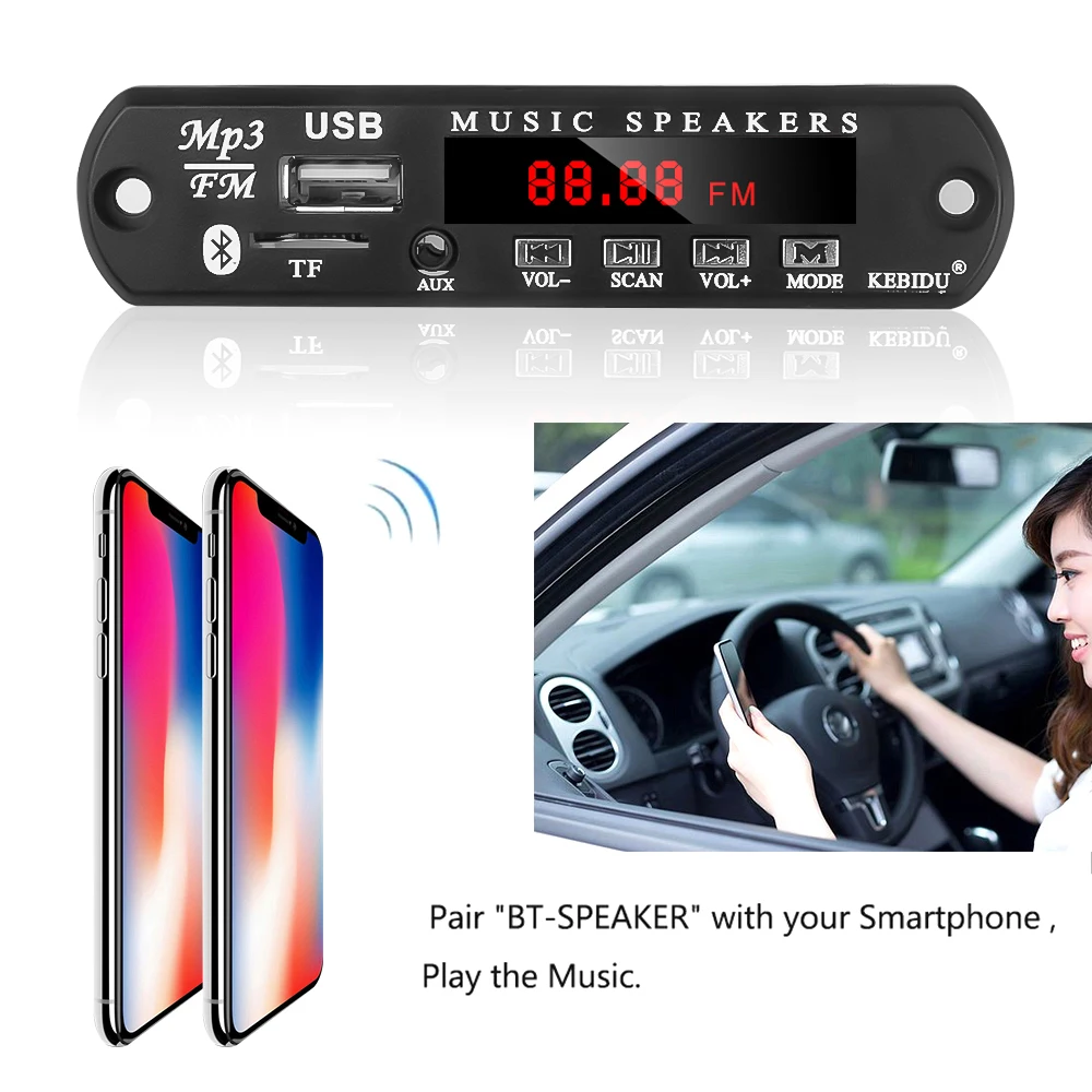 Mp3 плеер KEBIDU Bluetooth 5 в 12 В USB SD(TF) AUX FM Радио MP3 WMA декодер плата аудио модуль с пультом