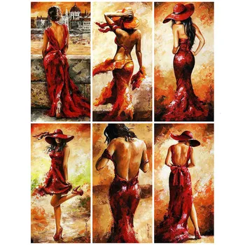 

HUACAN Full Square Drill 5D Diamond Painting Woman DIY Diamond Embroidery Portrait Cross Stitch Home Decoration