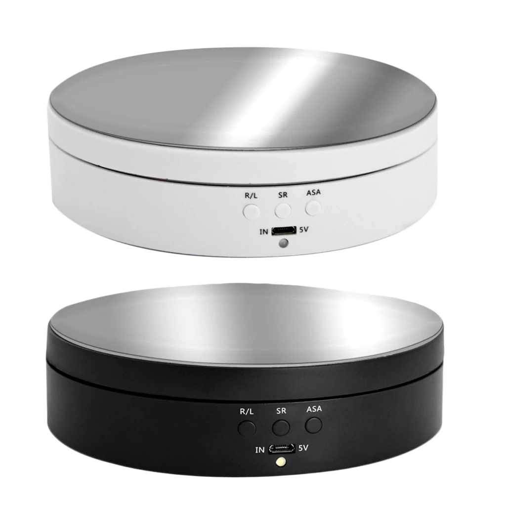 3 Speeds Rotating Display Stand Base Turntable Mirror Top, Battery/USB Powered - 2 Colors for Choose