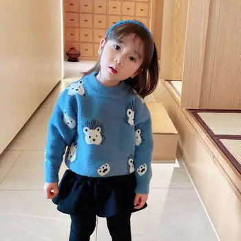 

New 2020 Autumn Kids Girls Sweaters Cartoon Bear Print Baby Knitted Pullover Fashion Toddler Cotton Baby Girl Sweater